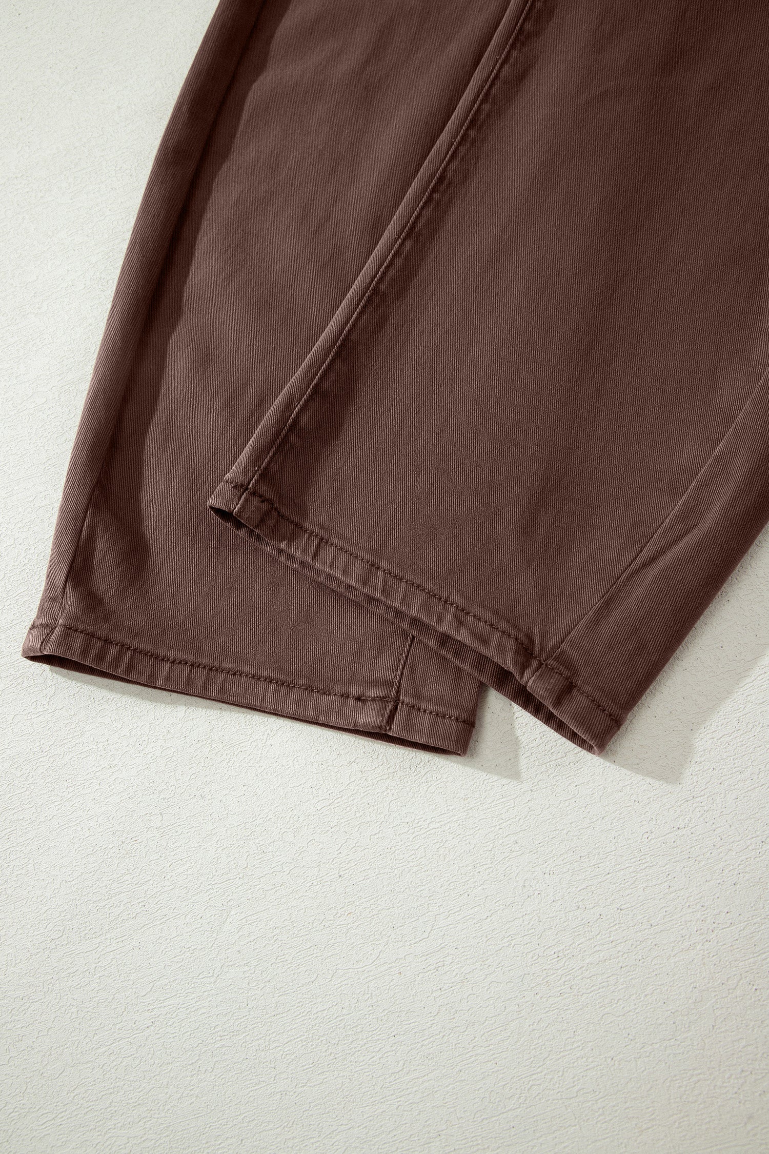 Coffee Solid Color Square Patch Pocket Ankle-length Barrel Jeans
