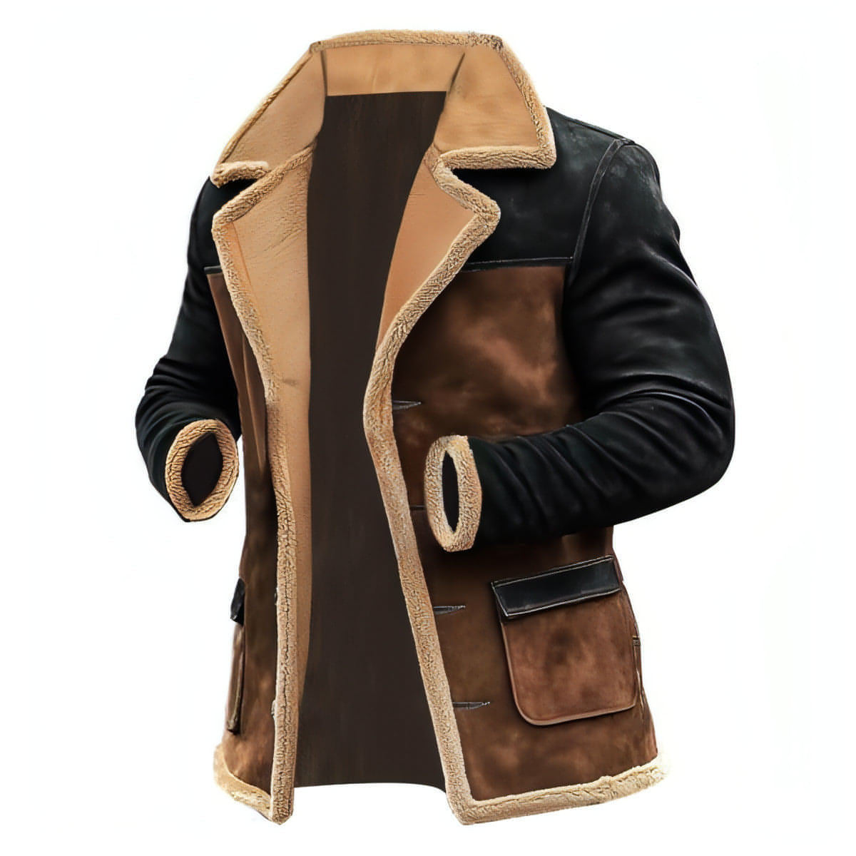 Winter Men's Vintage Suede Color Matching Casual Jacket