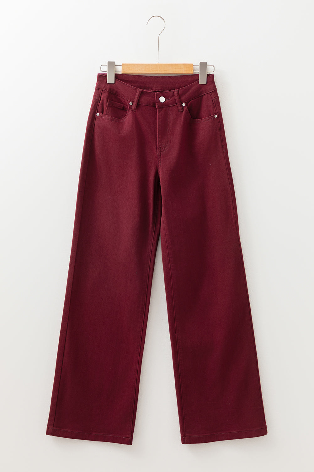 Coffee Loose Straight High Waist Solid Color Jeans
