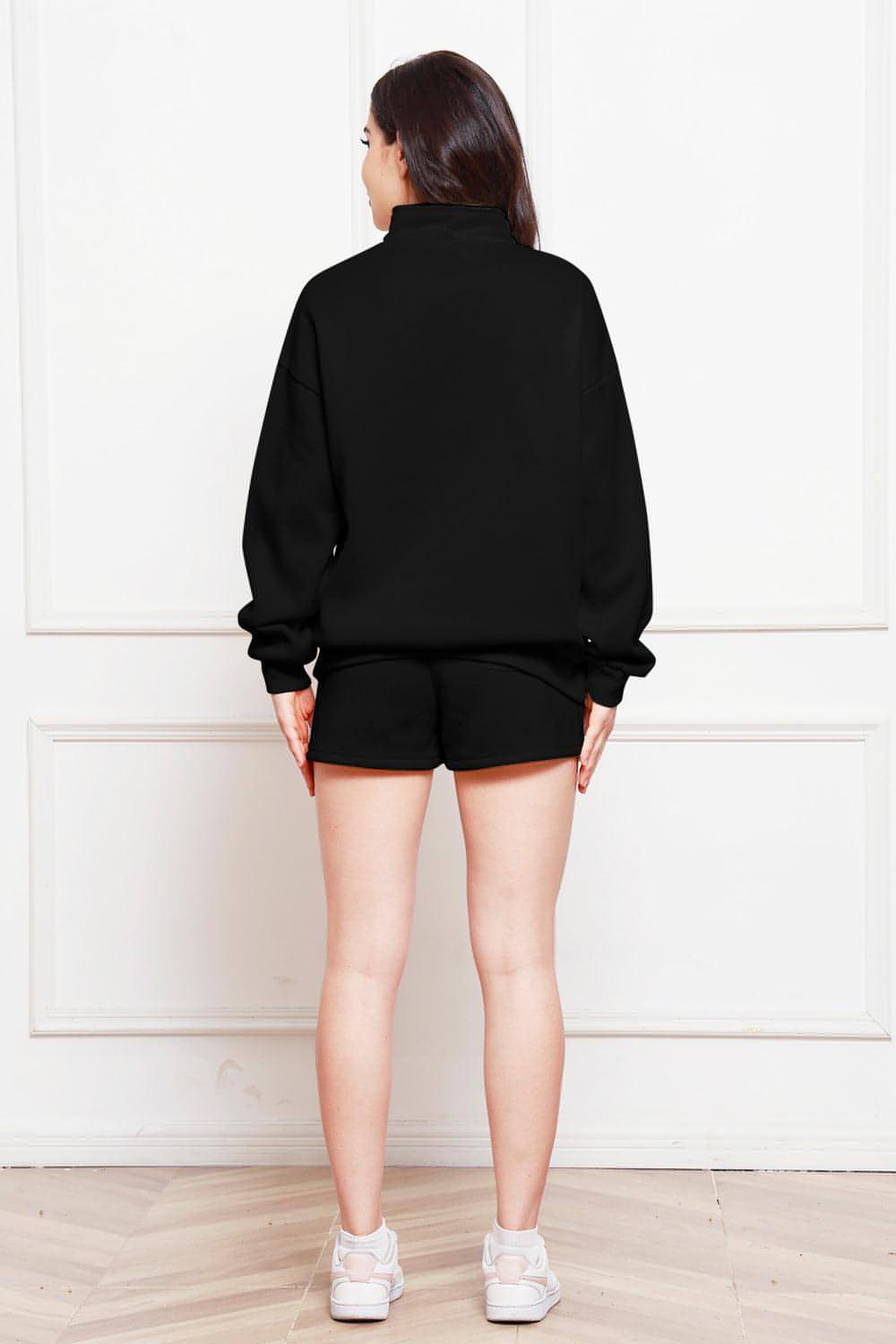Set aus langärmligem Sweatshirt mit halbem Reißverschluss und Shorts mit Kordelzug