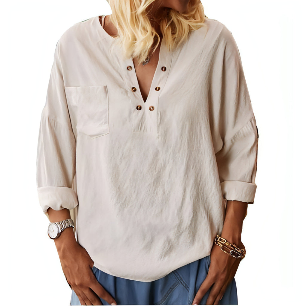 Cotton Linen Long Sleeve Blouse Women's