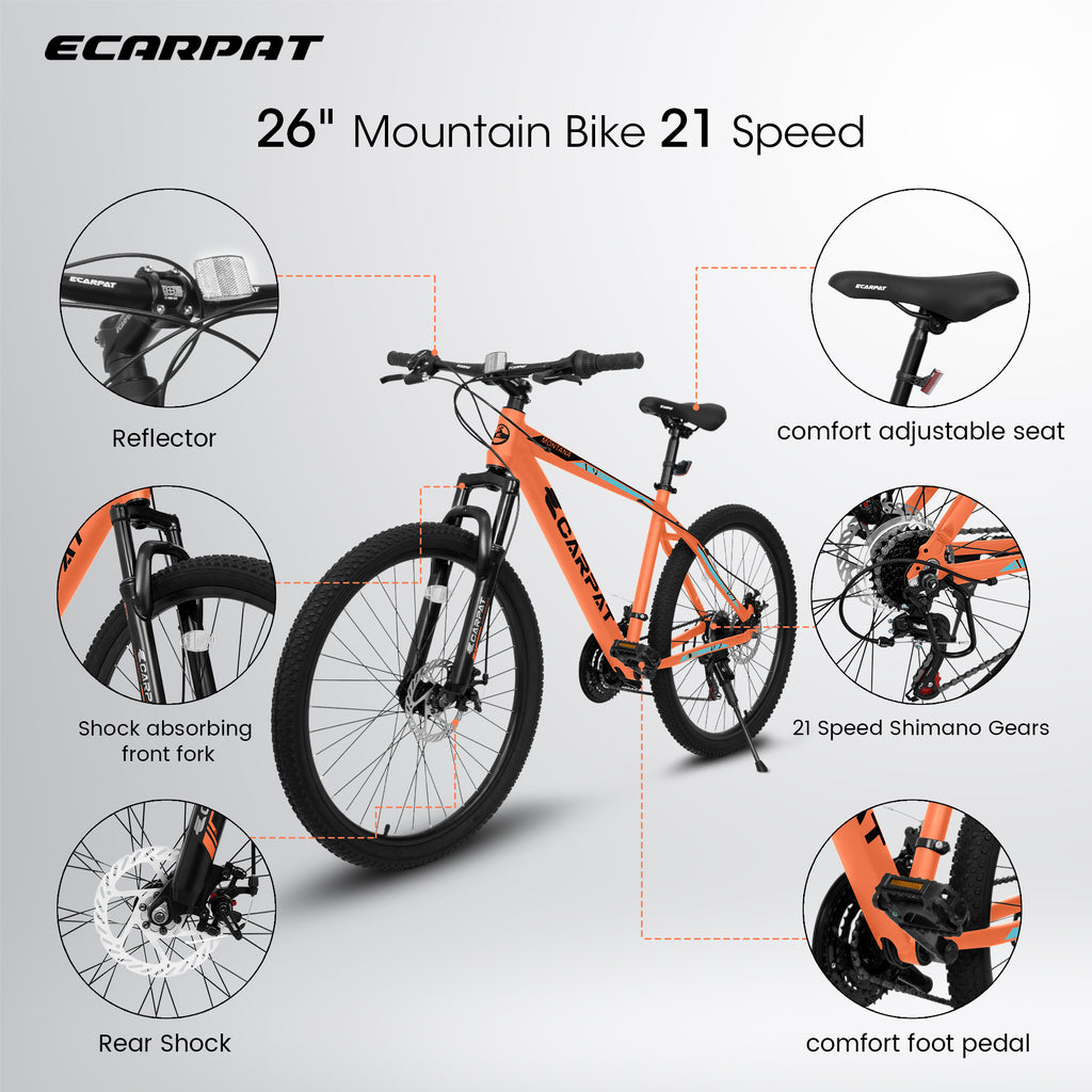 TrailLite™ – 26" ALUMINIUM Mountain Bike (21-Speed, Dual Disc, Orange)