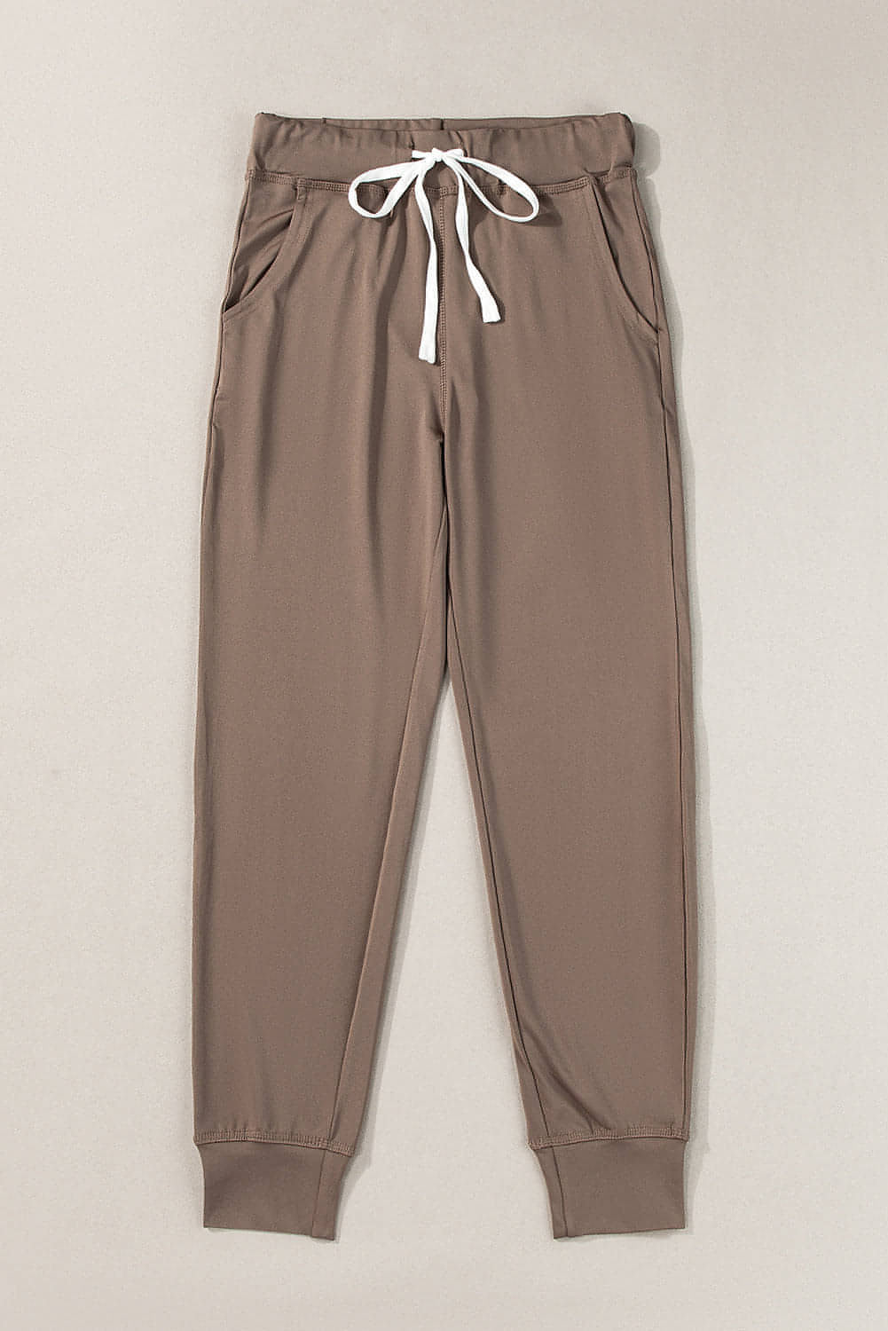 Dark Brown Drawstring Waist Pocketed Joggers