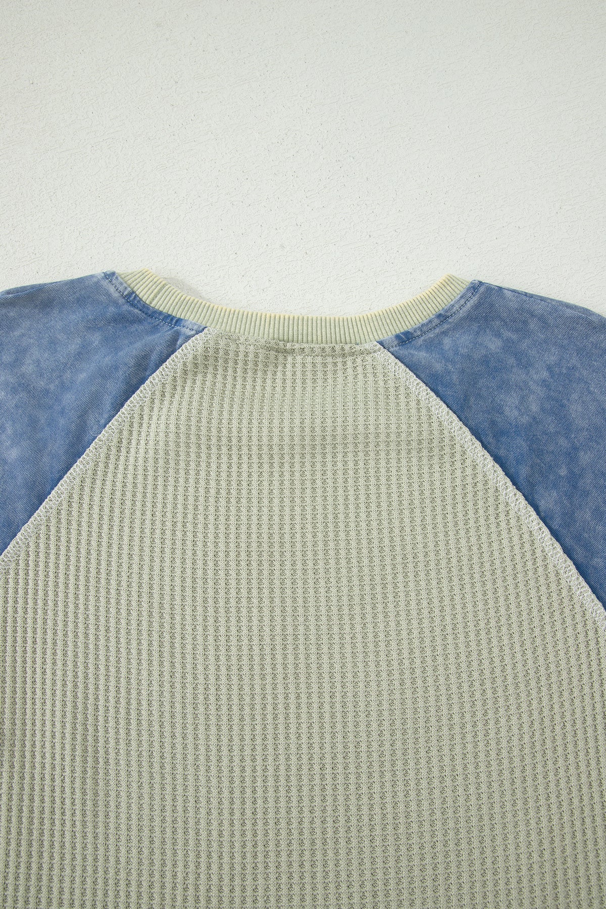 Laurel Green Waffle Knit Seam Detail Color Block Patchwork Short Sleeve Top