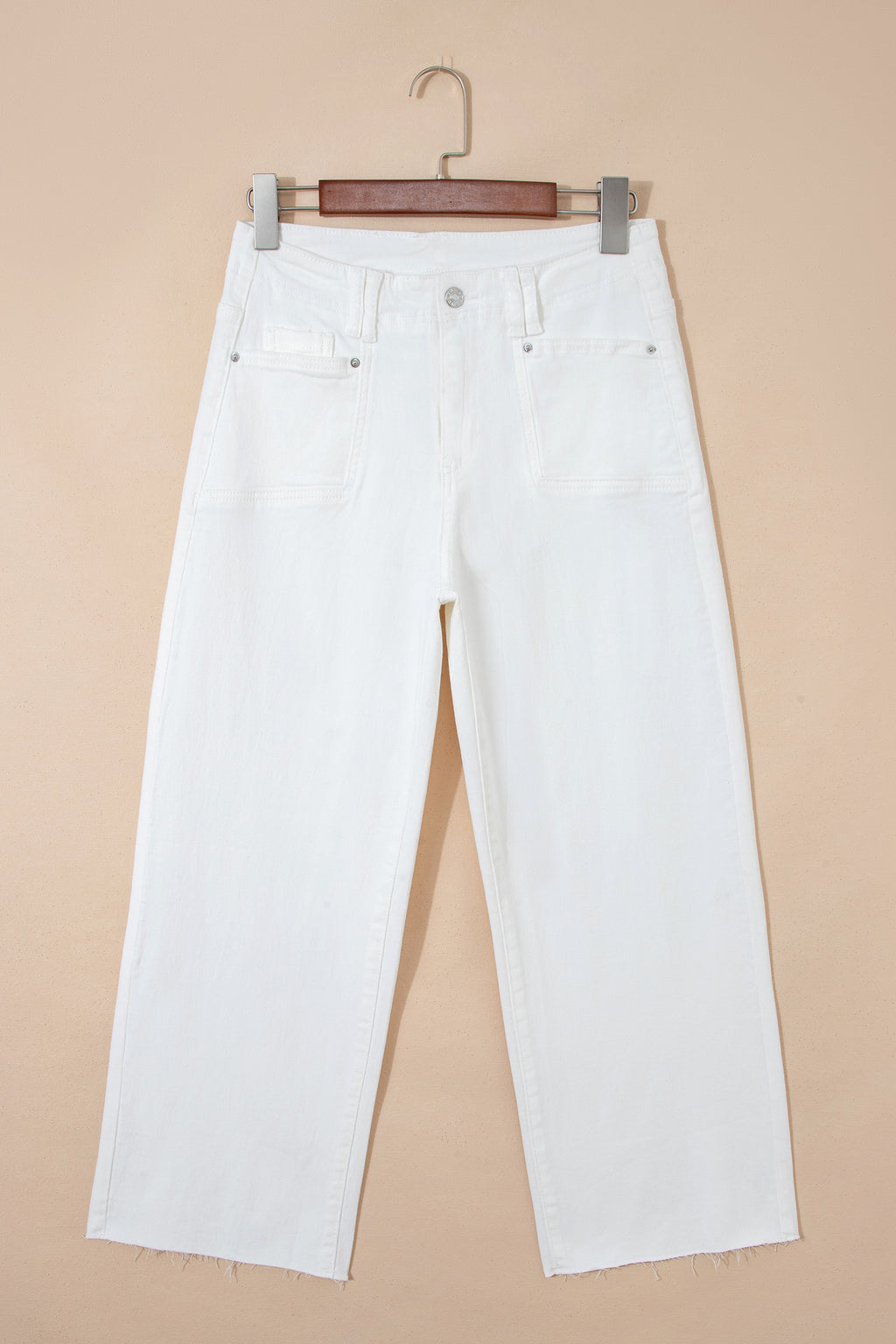 White Raw Hem Ankle-length Loose Jeans