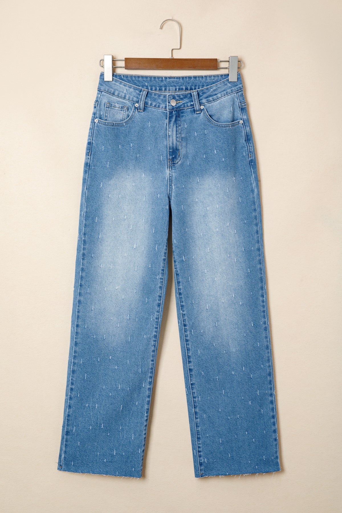 Mist Blue Distressed Detail Tummy Control Raw Hem Jeans