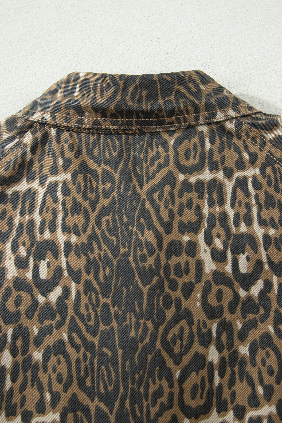 Gray Leopard Print Short Sleeve Pleated Denim Mini Dress