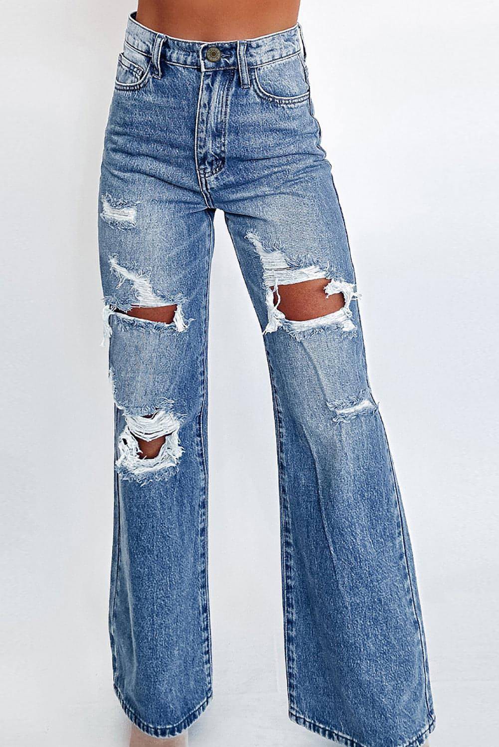 Ashleigh Blue Acid Wash nödställda breda ben med hög midja jeans