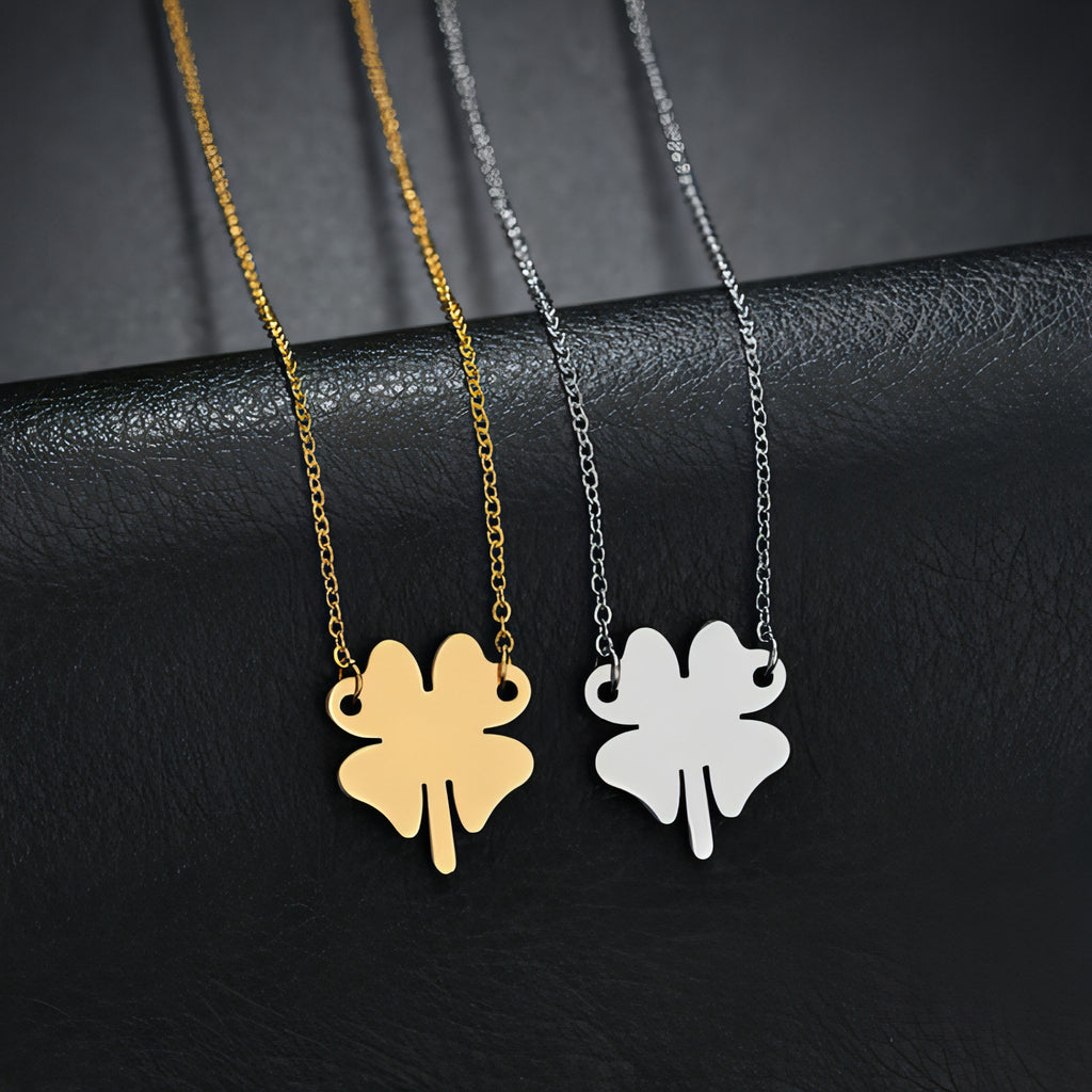 Ladies Stainless Steel Lucky Four-leaf Clover Necklace Lettering Clavicle Chain
