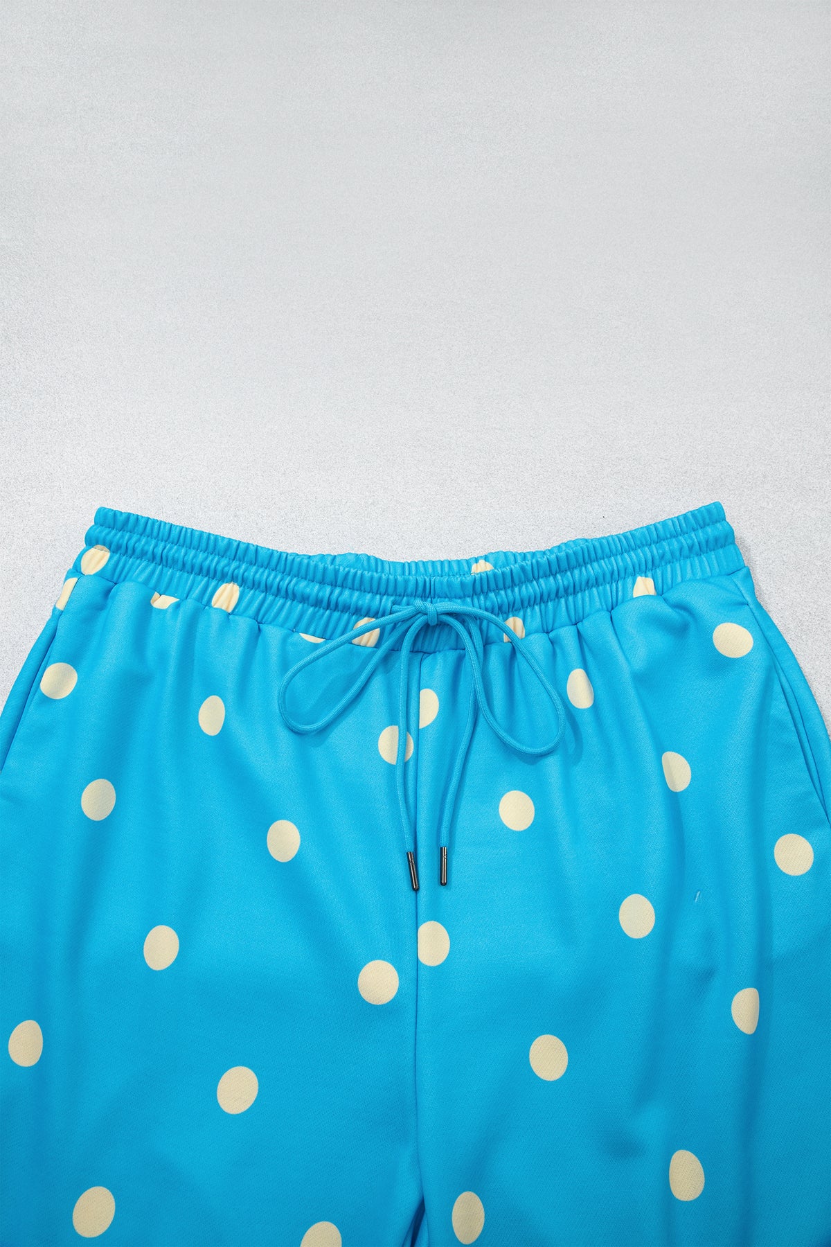 Blue Polka Dot Hooded Drawstring Long Sleeve Plus Size Set