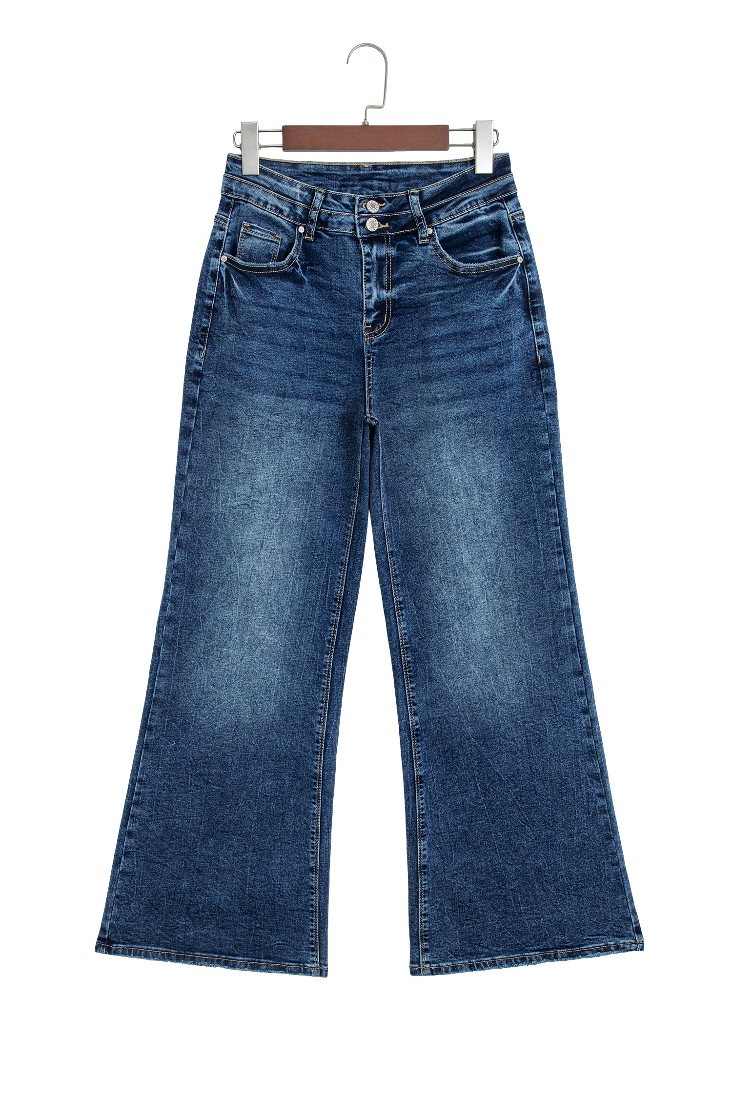 Beau Blue Acid Wash Pocket Detail Flare Jeans
