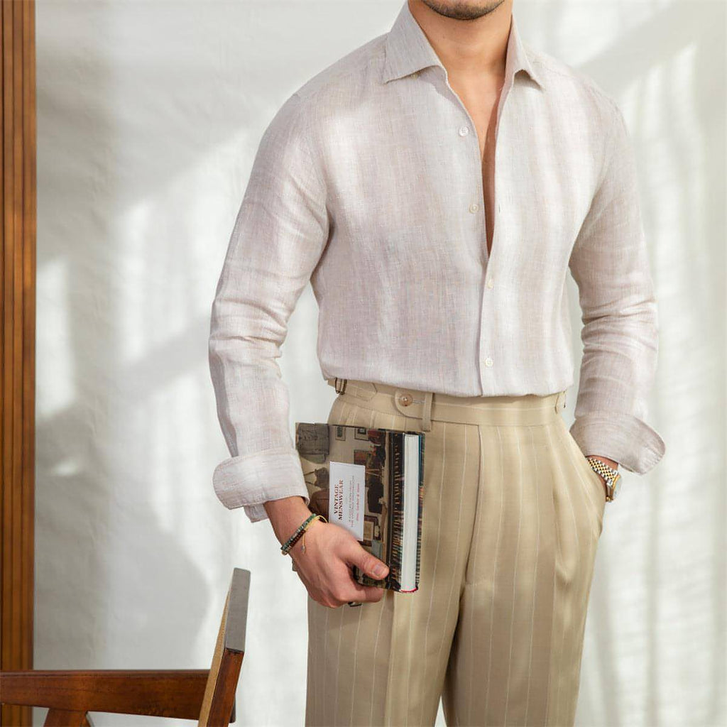 Camisa de vestir ajustada con escote único para hombre