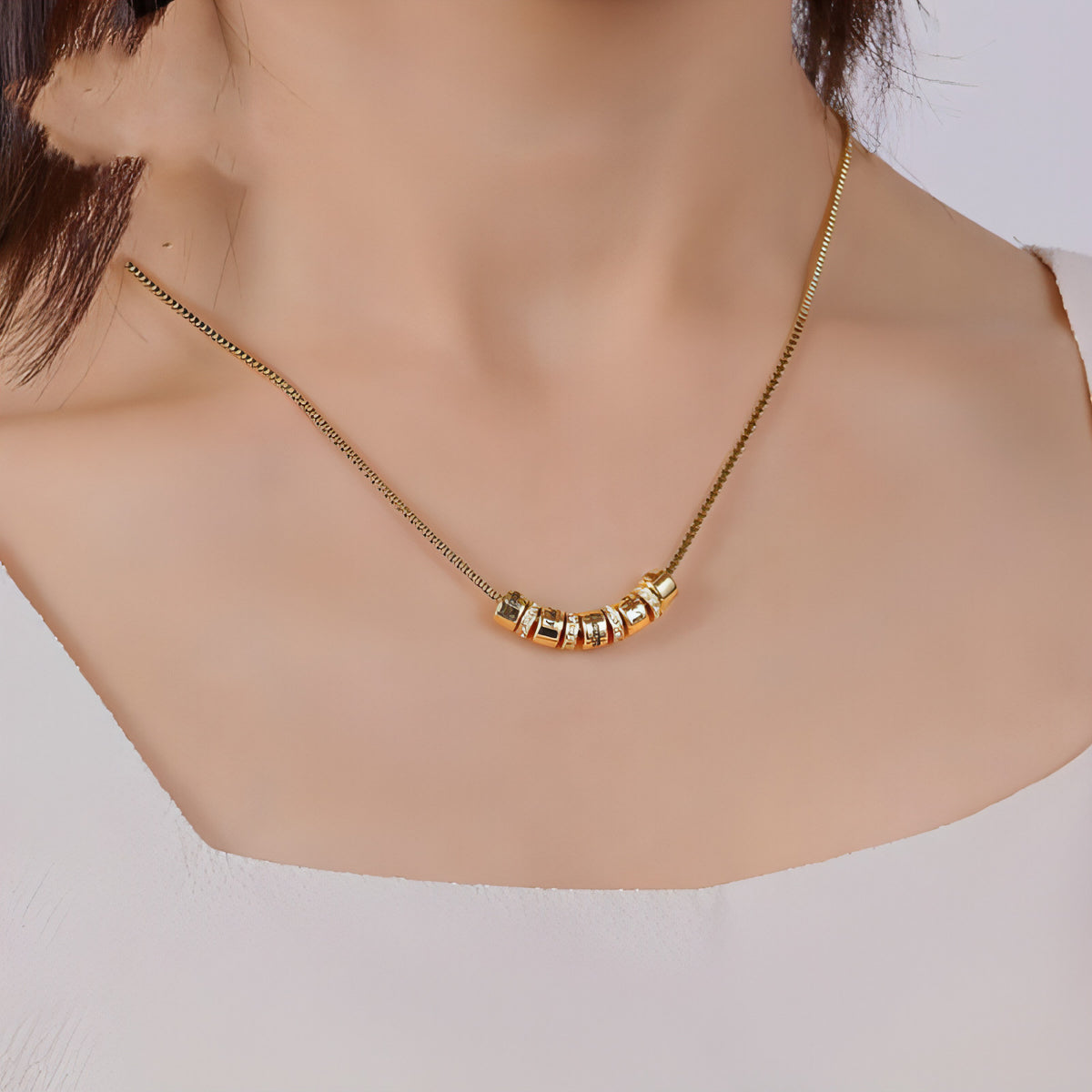 ✨ Personalized Diamond Bead Name Necklace – Your Story, Worn in Gold ✨