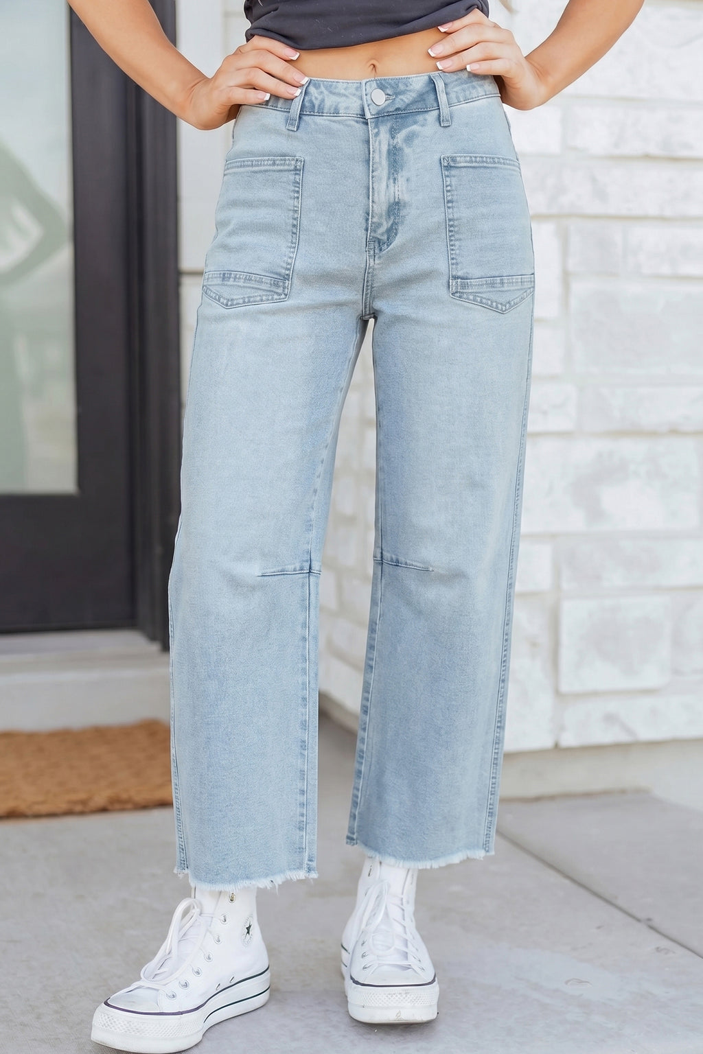 Beau Blue Frayed Cropped Barrel Jeans