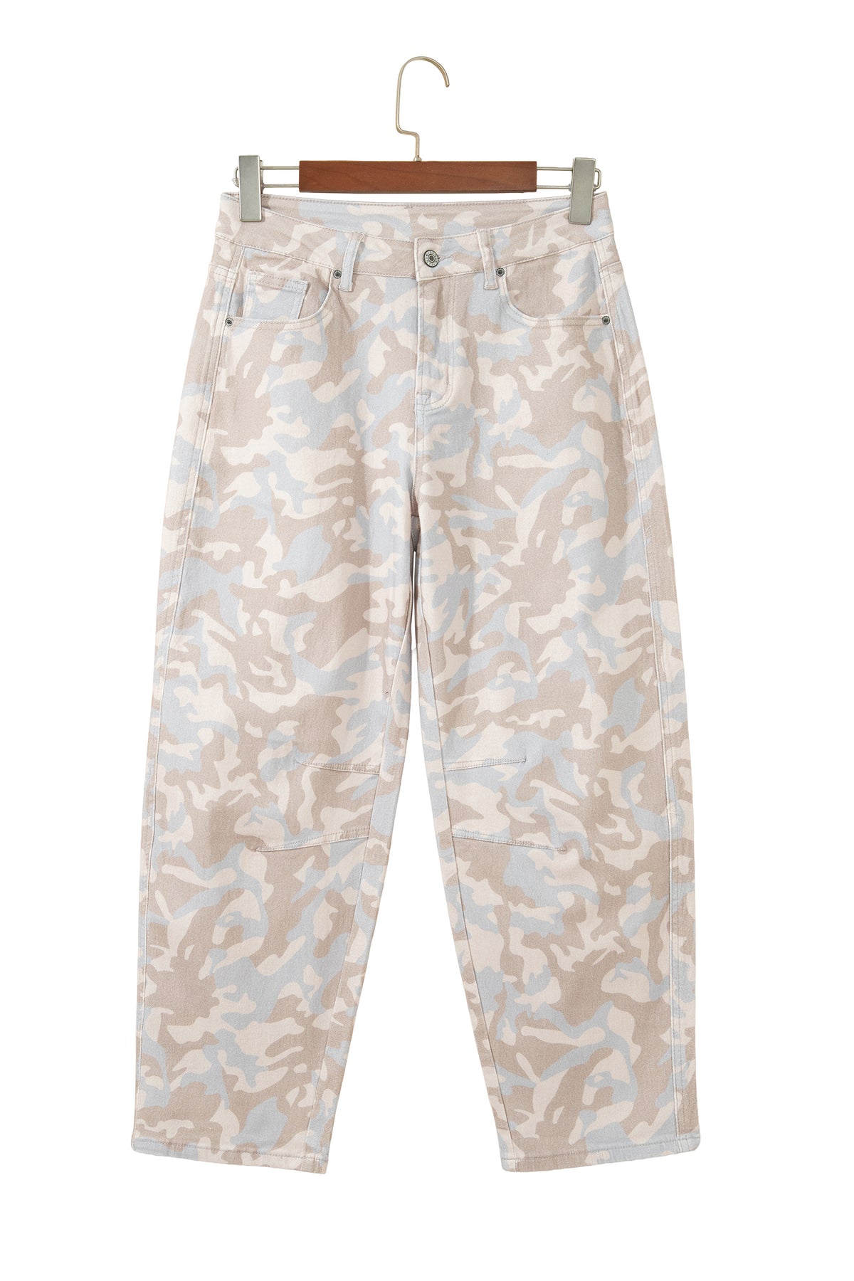 Khaki Camouflage Pattern Pocket Rivet Detail Ankle-Length Harem Fit Jeans