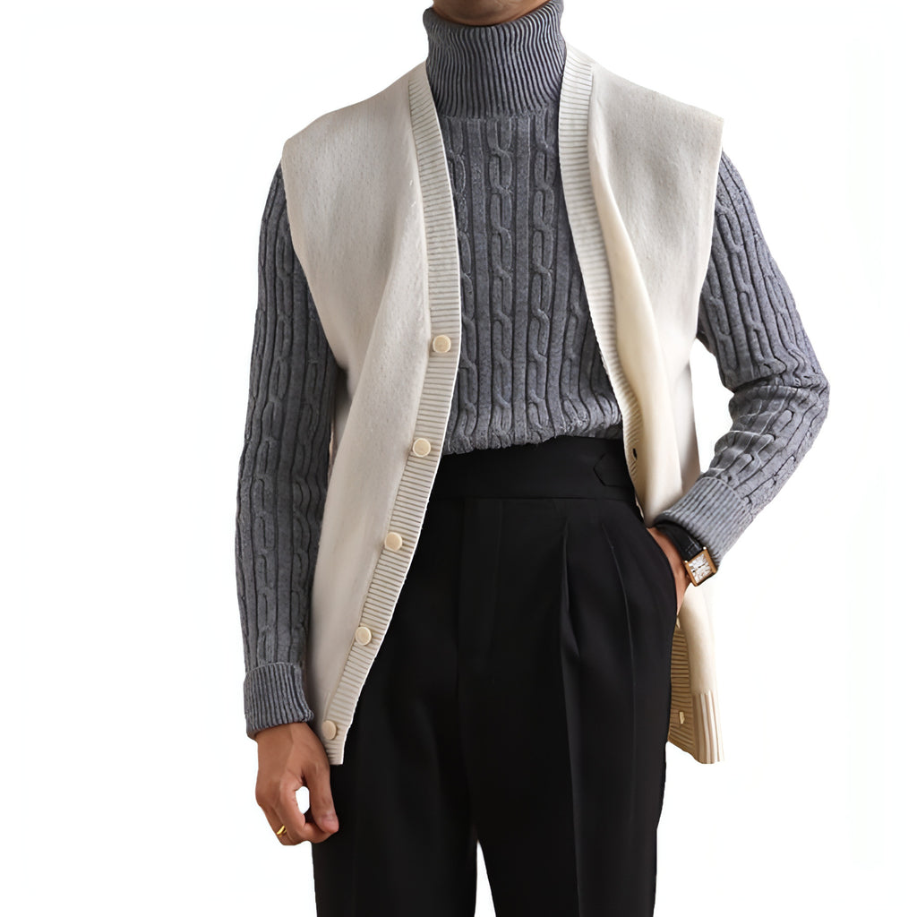 Sweater de gola alta casual de manga longa masculina