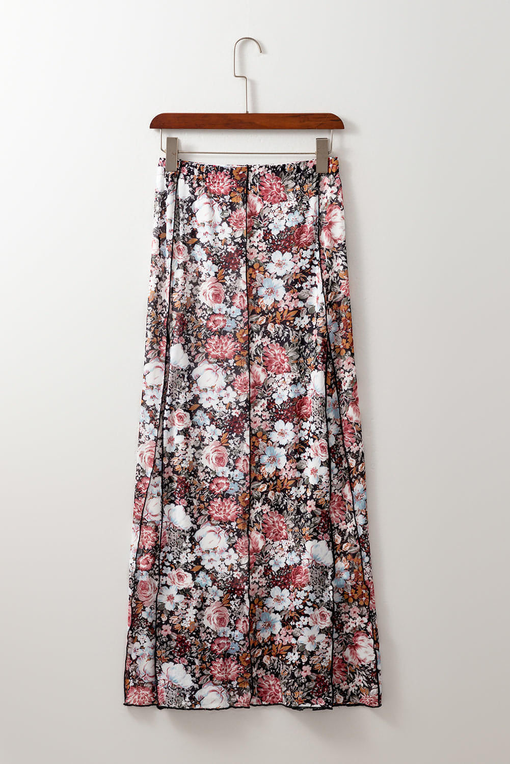 Brown Floral Print High Waist Maxi Skirt