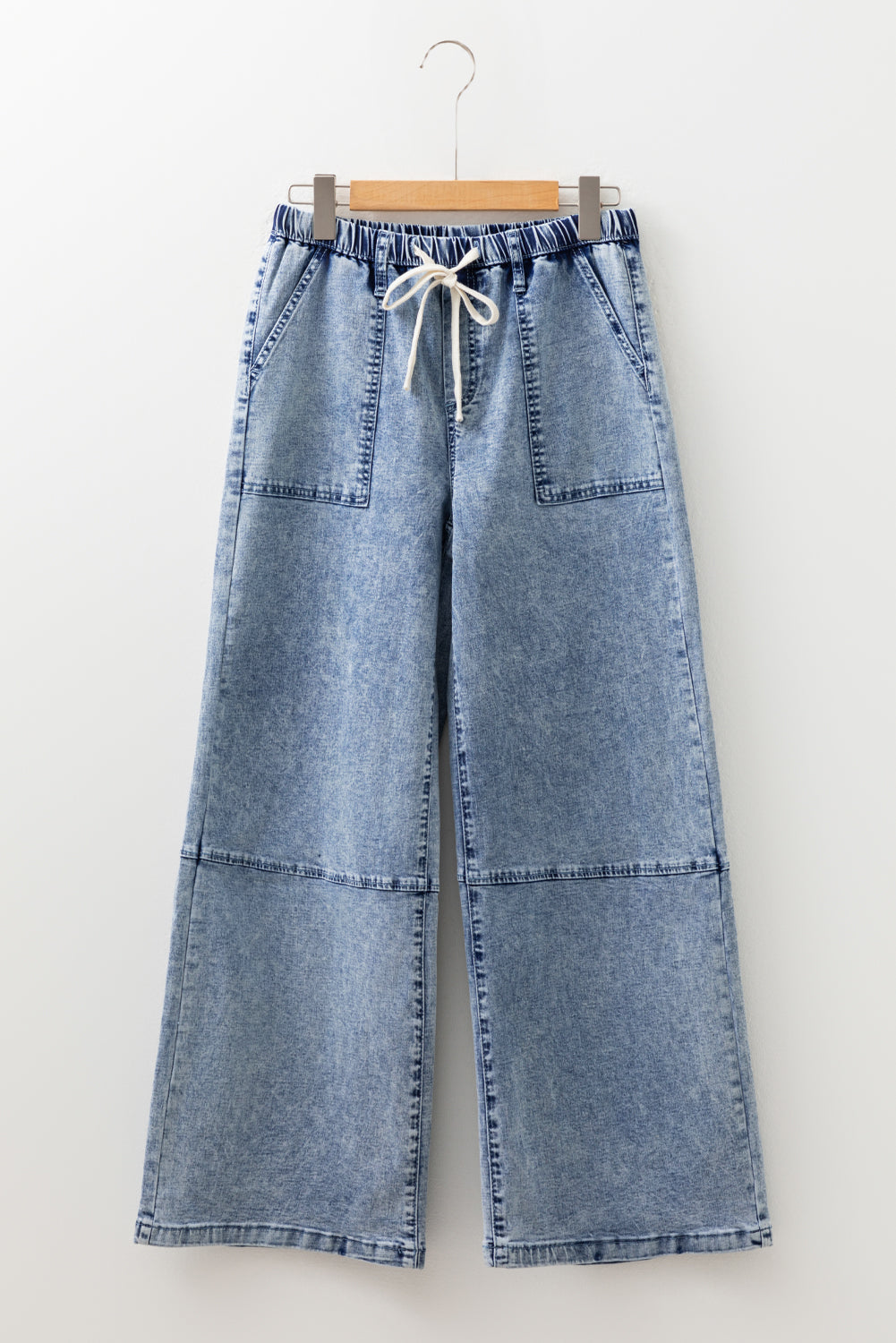 Ashleigh Blue Acid Wash Exposed Seam Drawstring Elastic Waist Barrel Jeans