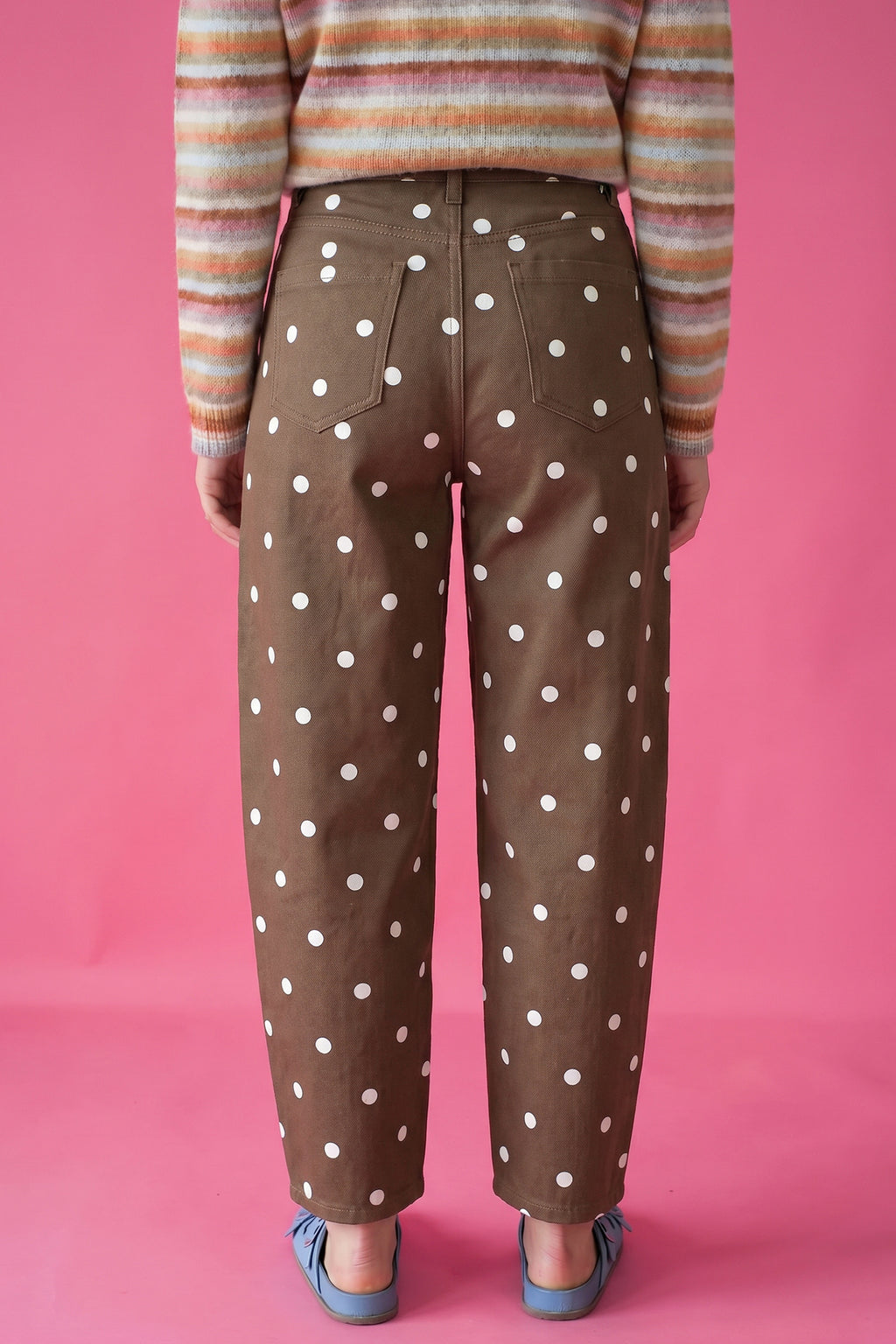 Pink Tailored Seam Polka Dot Print Barrel Casual Jeans