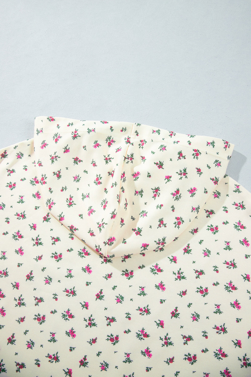 Beige Floral Print Hooded Long Sleeve Plus Size Set