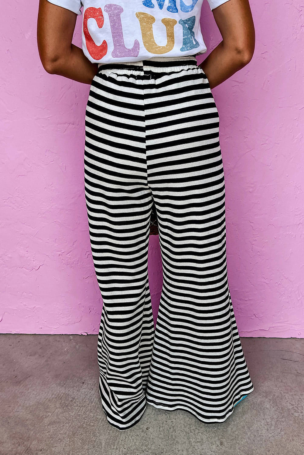 Schwarze Streifen Schnürpeak-up Taille Casual Flared Hosen