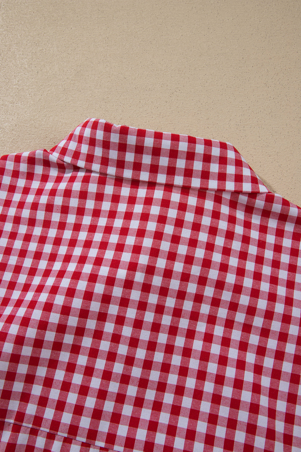 Red Plaid V Neck Long Sleeve Tunic Loose Fit Plus Size Shirt