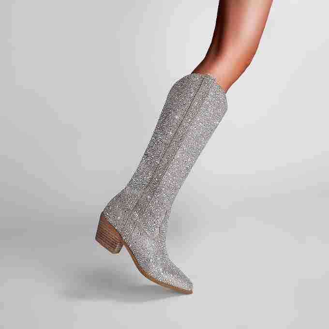 Rhinestone Pointed Toe Straight Boots Glitter-Queen