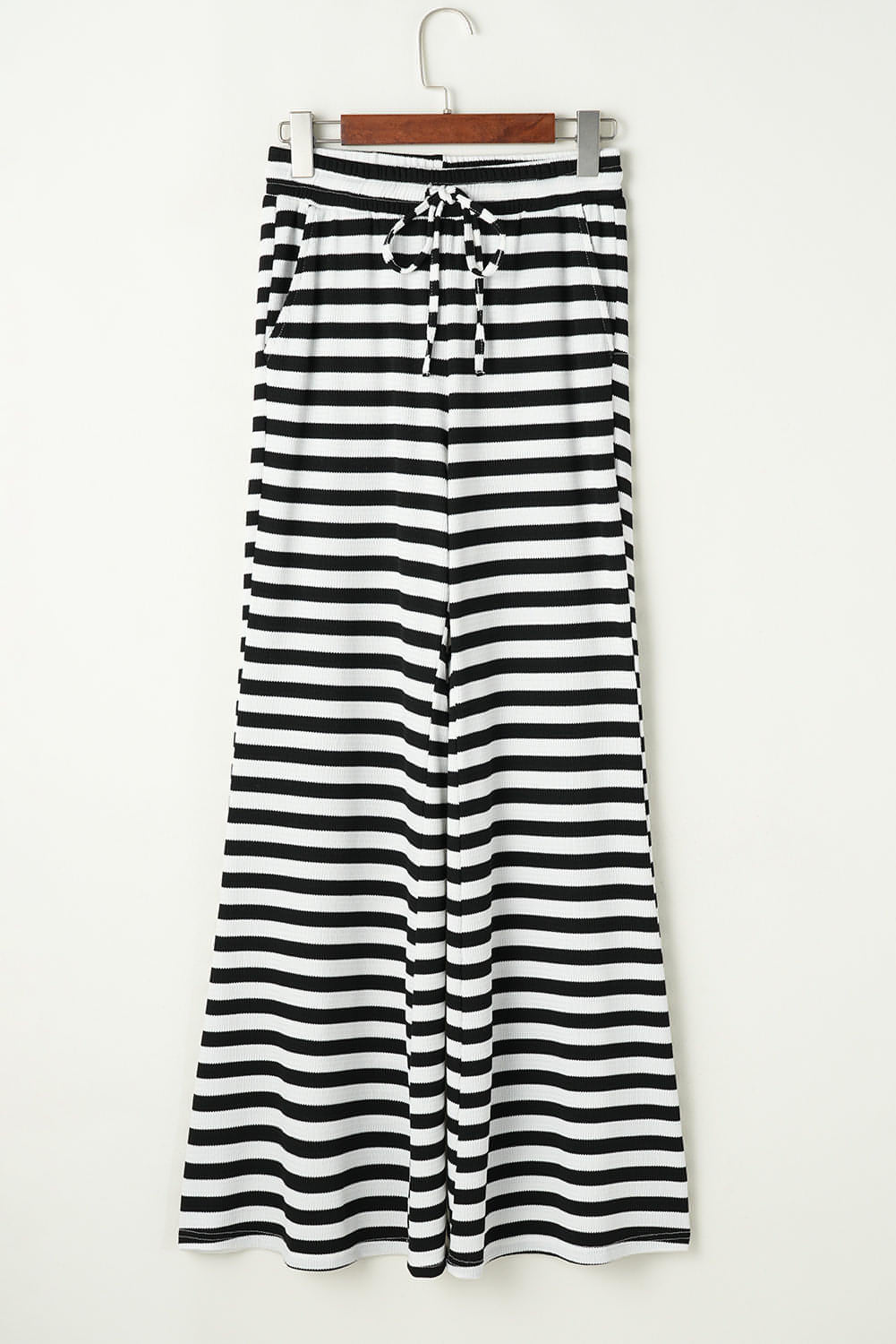 Schwarze Streifen Schnürpeak-up Taille Casual Flared Hosen