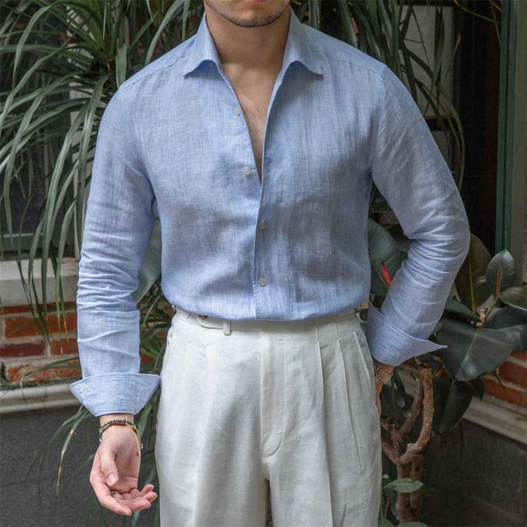 Camisa de vestir ajustada con escote único para hombre