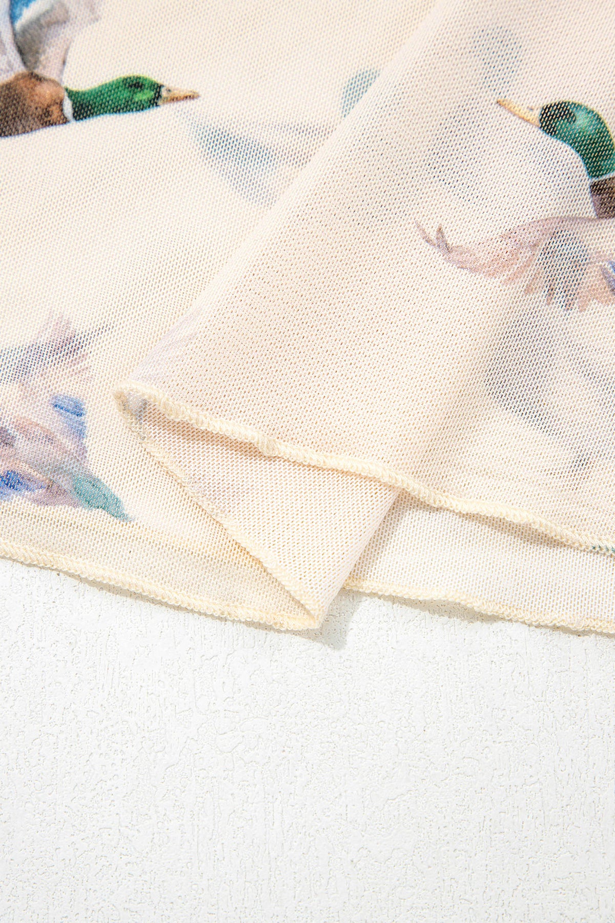 Beige Mallard Sheer Mesh Short Sleeve Top