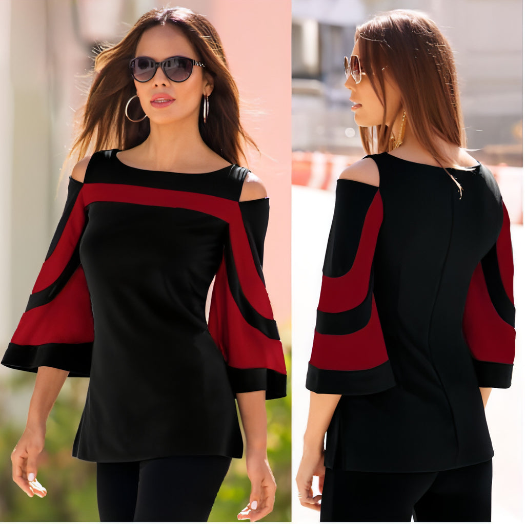 Camiseta con mangas acampanadas y hombros descubiertos para mujer