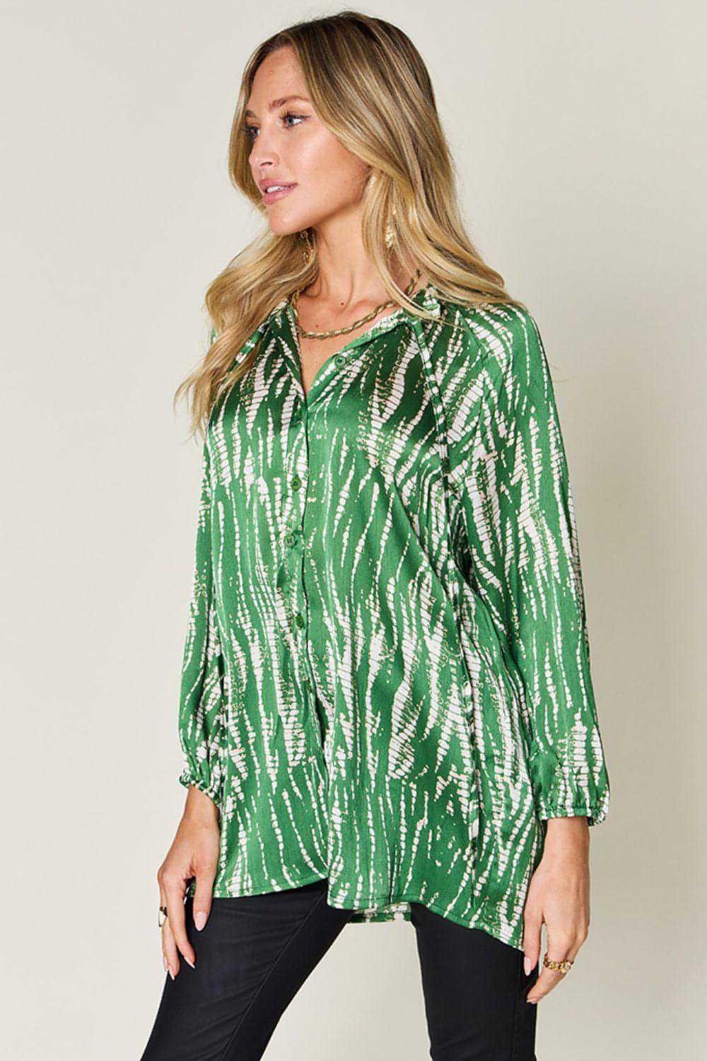 Chemise à manches longues boutonnée imprimée pleine taille Double Take