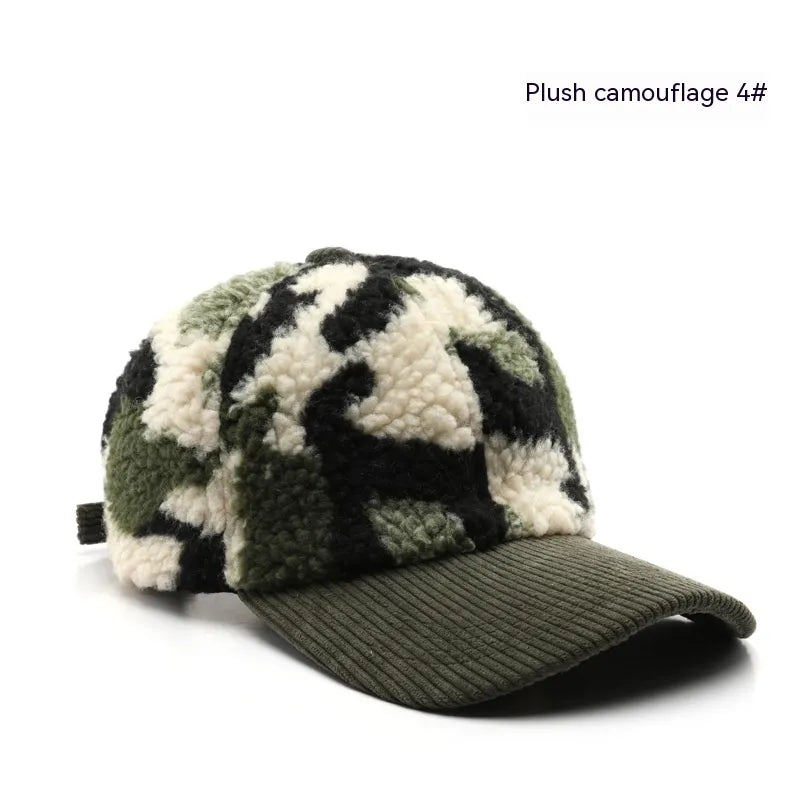 Assorted Colors Plush Camouflage Outdoor Keep Warm Baseball Cap