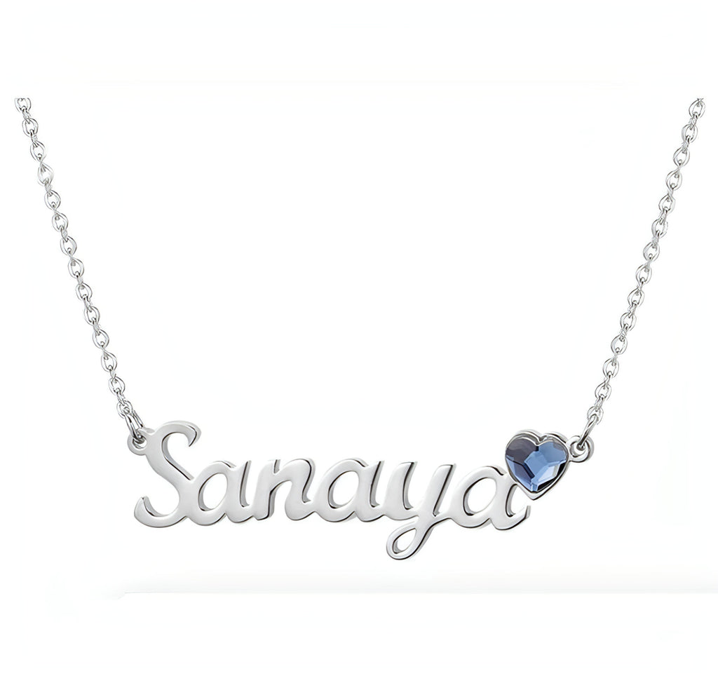 Stainless Steel English Letter Heart-shaped Birthday Stone Necklace