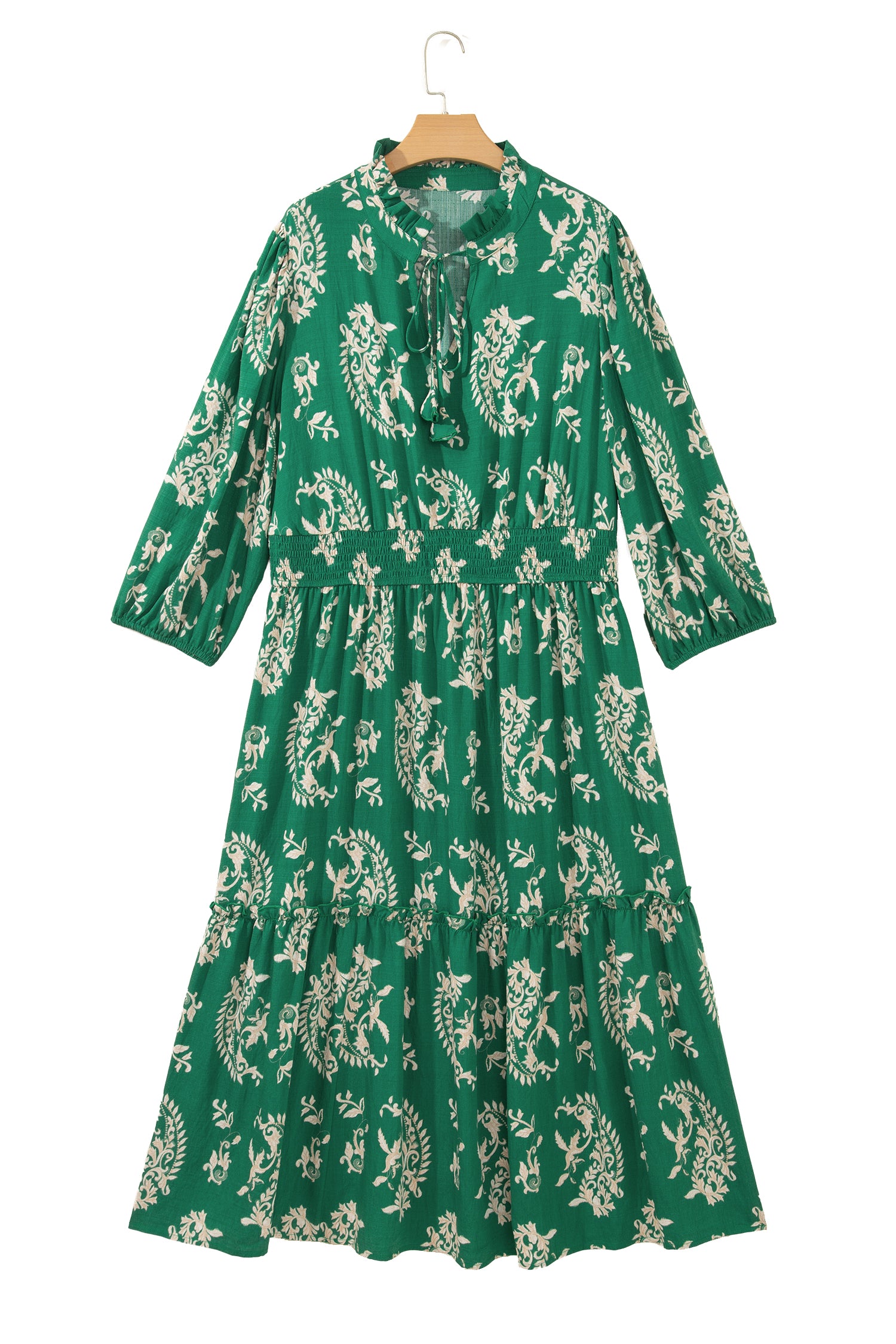 Green Floral Print V Neck Shift Dress Plus Size Dress