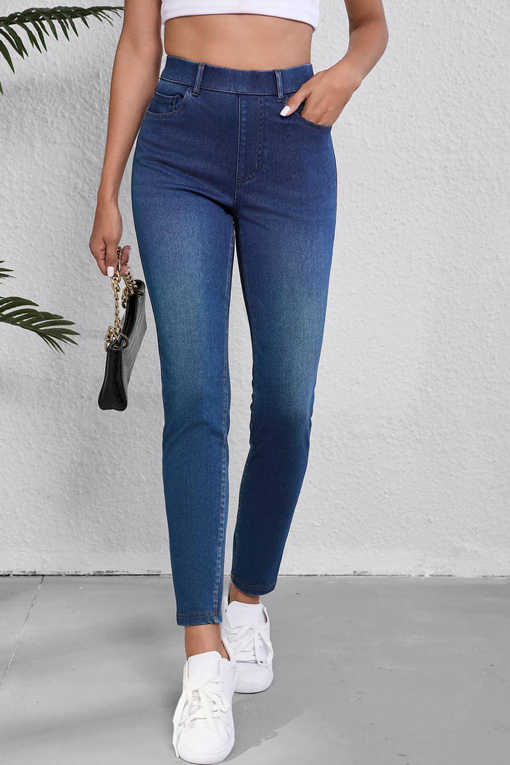 Ashleigh Blue Flere lommer Rette ben vasket Stretchy Strikke Casual Jeans