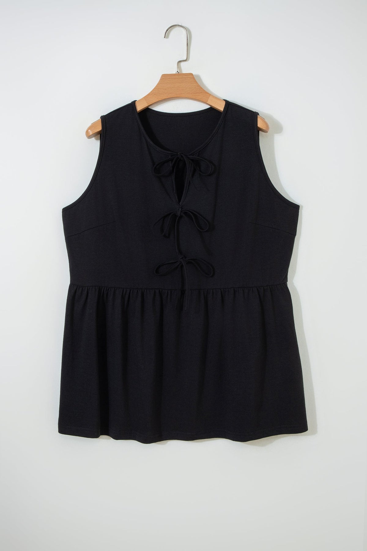 Coffee Plus Size Solid Color Bow Tie Peplum Tank Top