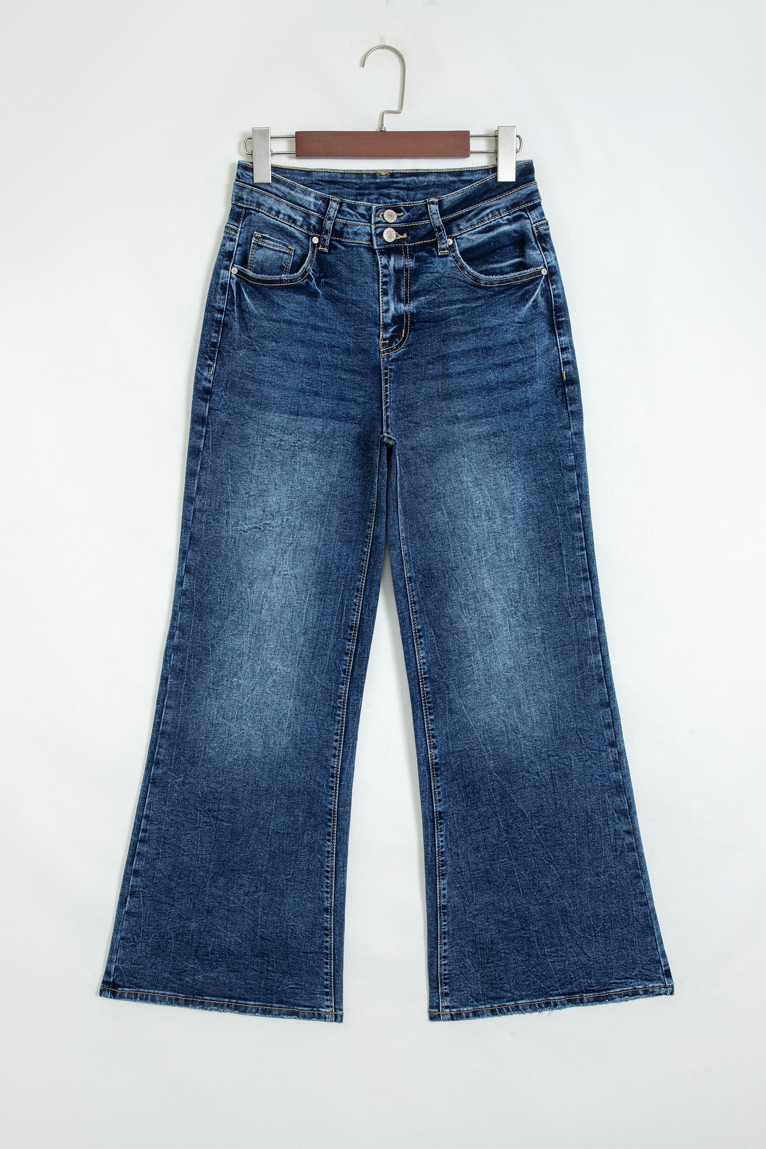 Beau Blue Acid Wash Pocket Detail Flare Jeans
