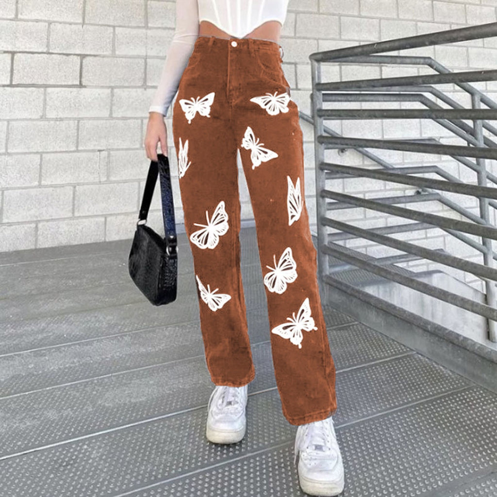 Women’s Wide-Leg Butterfly Jeans – Hot-Flower Vintage Statement Pants