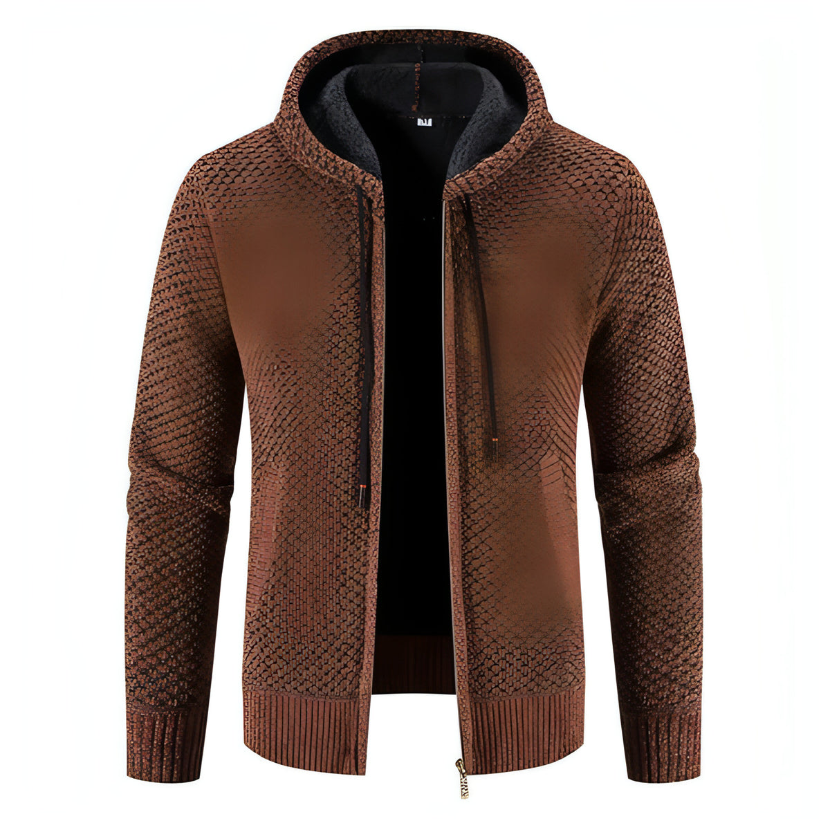 Suéter con capucha para hombre, tejido de punto, forro polar, terciopelo con grosor añadido, cárdigan cálido con forro polar