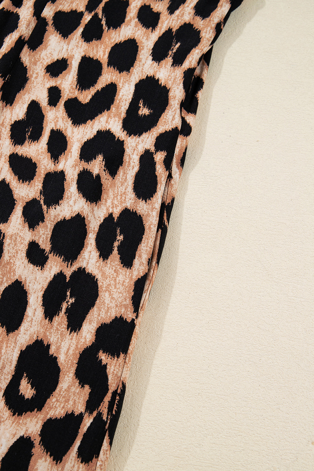 Brown Leopard Print Smocked Detail Flowy Midi Dress