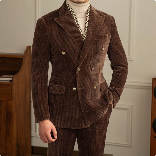 Chenier-Anzugset im Gentleman-Stil mit zweireihiger Schnalle und Rillenleiste