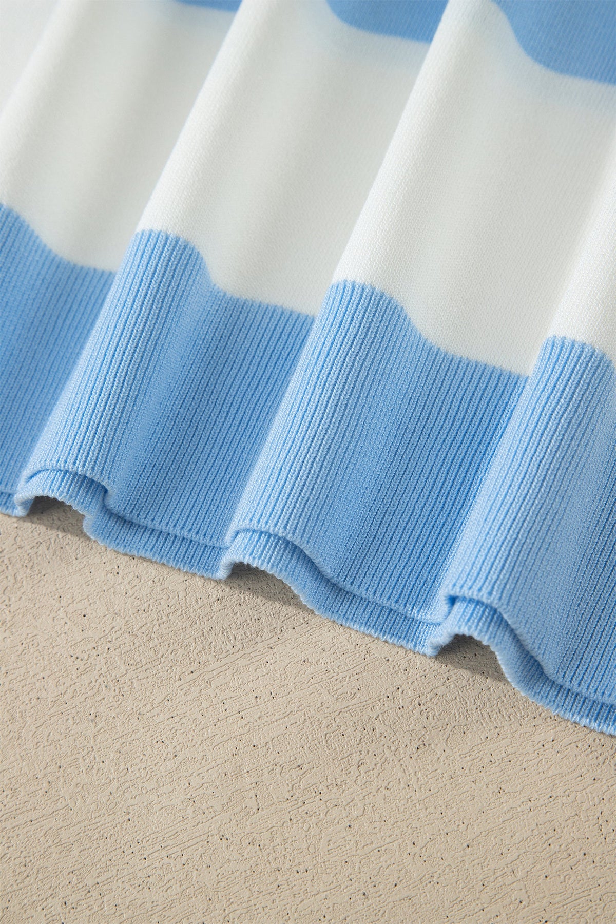 Sky Blue Stripe Colorblock Plus Size Short Sleeve Sweater
