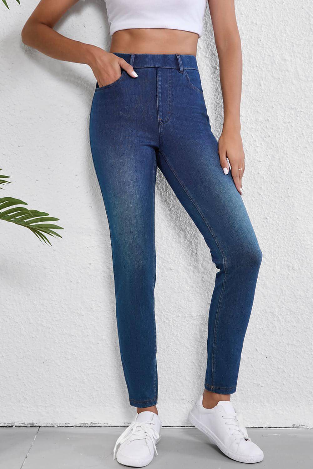 Ashleigh Blue Flere lommer Rette ben vasket Stretchy Strikke Casual Jeans