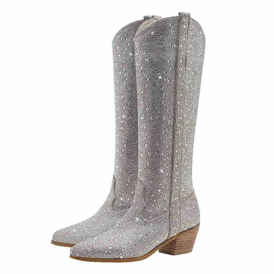 Rhinestone Pointed Toe Straight Boots Glitter-Queen