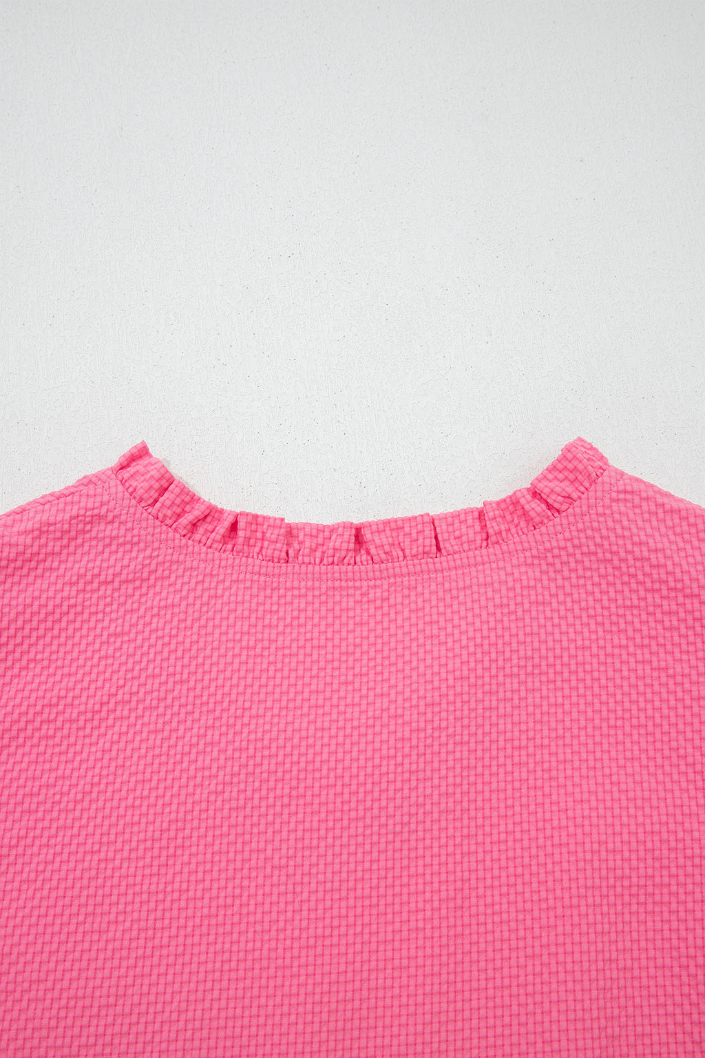 Sachet Pink Frilled V Neck Flower Embroidered Puff Sleeve Textured Blouse