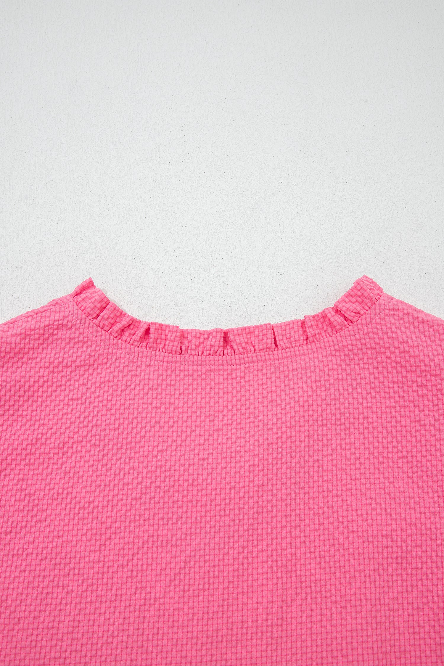 Sachet Pink Frilled V Neck Flower Embroidered Puff Sleeve Textured Blouse