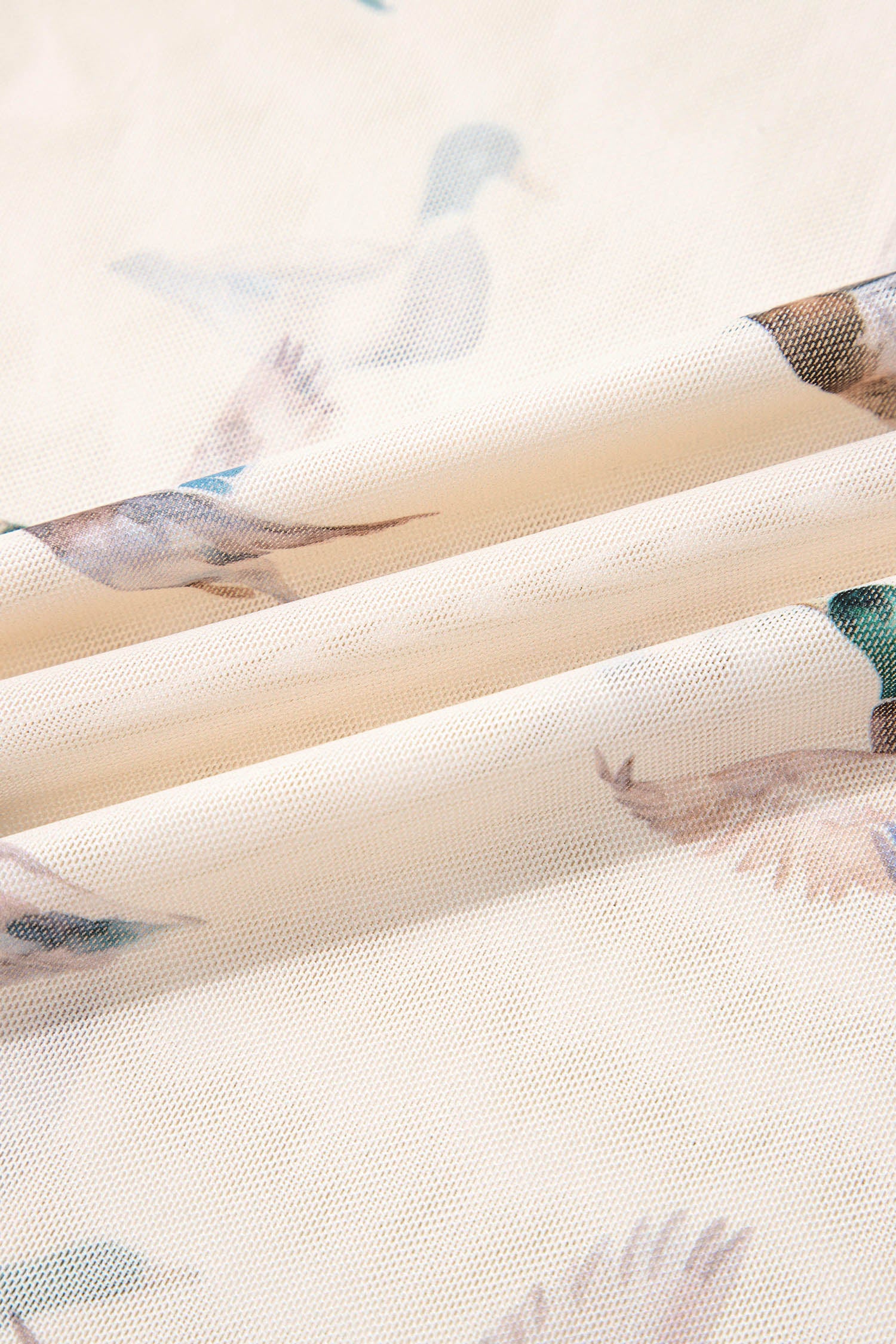Beige Mallard Sheer Mesh Short Sleeve Top