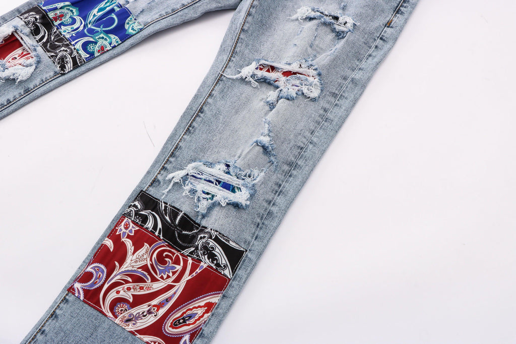 Trendy Washed White Scum Men's Jeans – Slim Fit, Hand-Finished