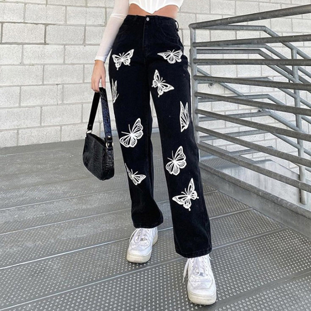 Women’s Wide-Leg Butterfly Jeans – Hot-Flower Vintage Statement Pants